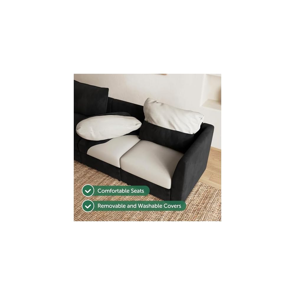 HONBAY Velvet Oversized Modular Sectional Sofa with Storage,Black