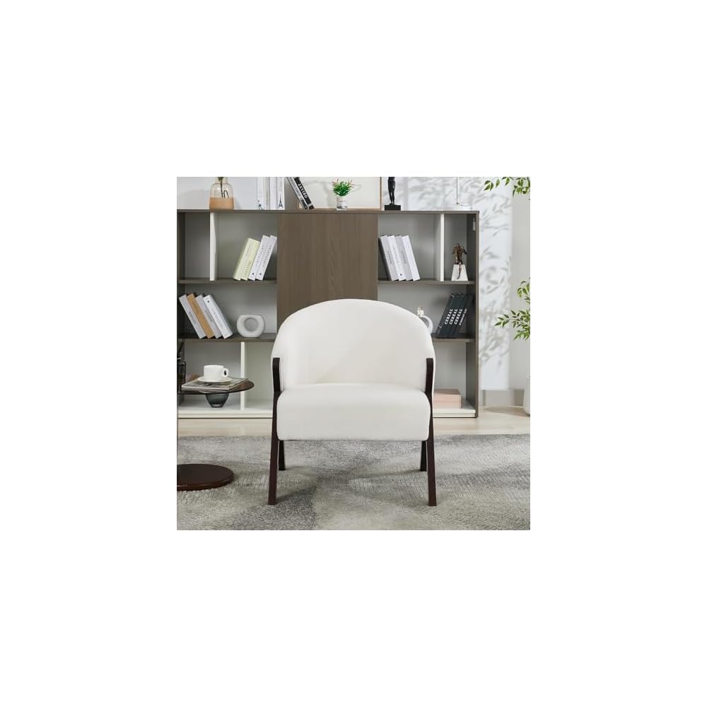 GarveeHome Teddy Fleece Lounge Chair, Living Room Chair with Backrest and Wooden Legs, Padded Reading Chair with 130 kg Load Capacity, for Living Room, 71 x 66 x 78 cm, Pack of 1