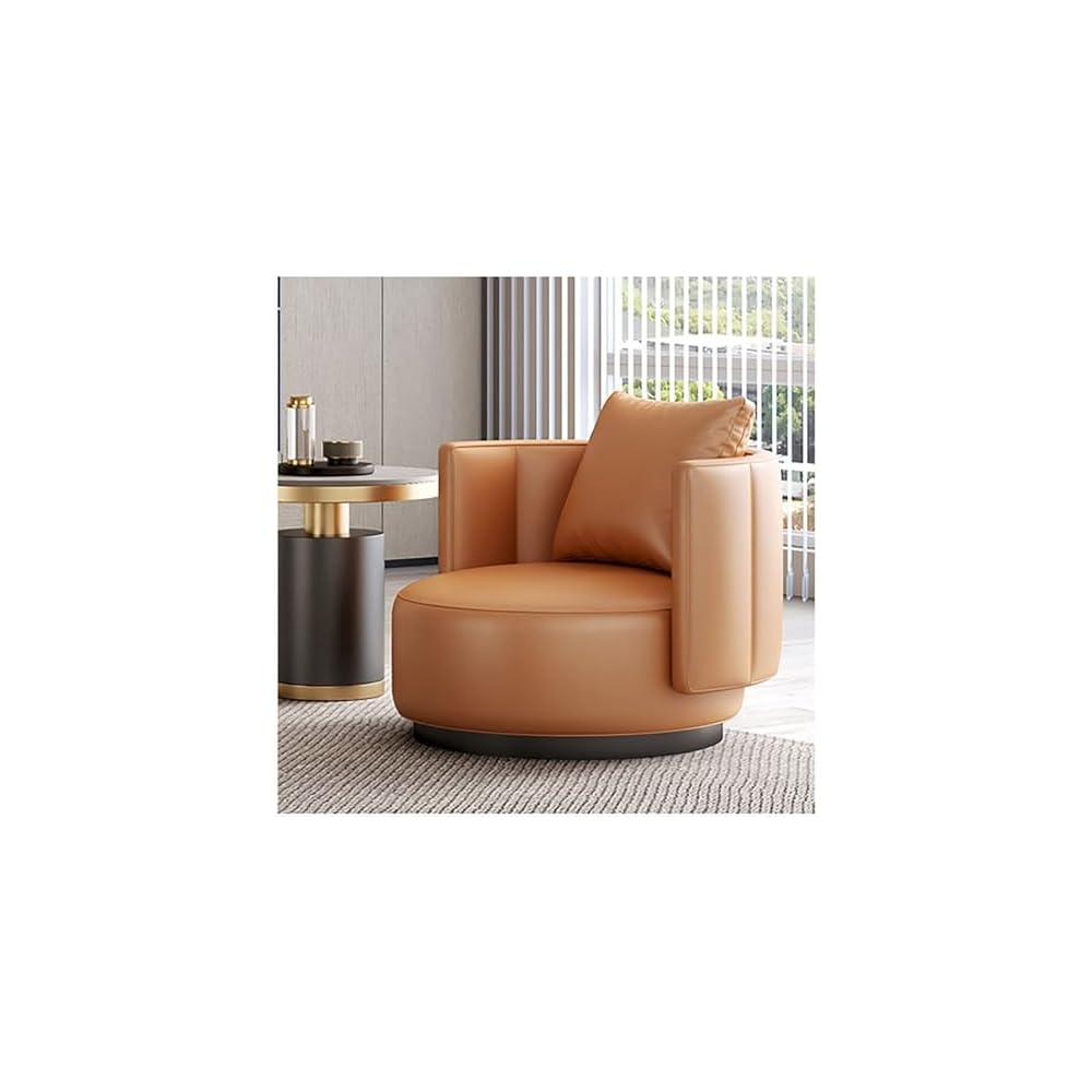 Lounge Chair Luxury Nordic Style Leather Single Sofa Mid-Century Armchair Backrest High-Density Sponge Modern Swivel Accent Sofa for Hotel Club Sales Office Living Room Balcony Meetings (Fixed)