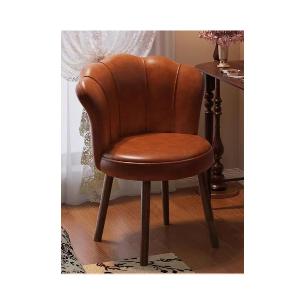 Accent Chair with Swivel, Faux Leather Upholstery, High-Density Foam, Solid Rubberwood Legs – Vanity, Desk, or Living Room Chair ([Rotating solid wood legs] White - wear-resistant oil wax skin)