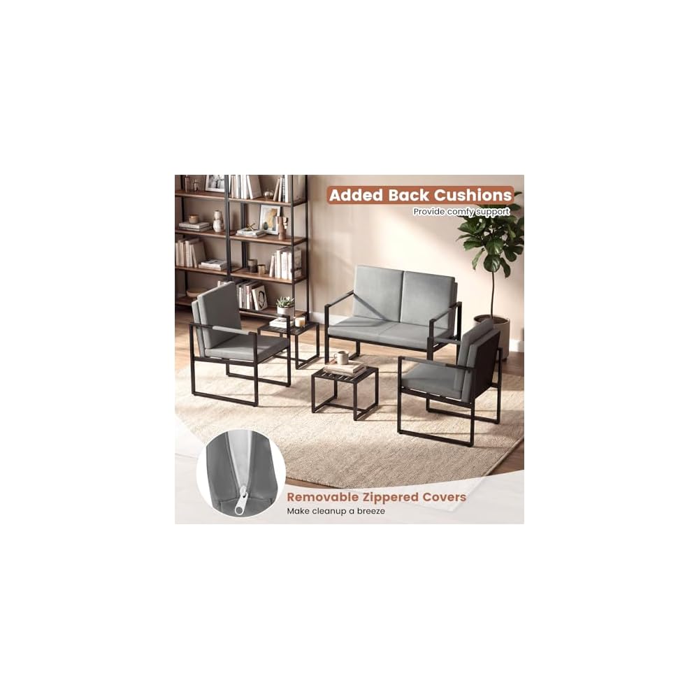 GIANTEX Modern Loveseat Sofa, 2-Seater Sofa with Solid Metal Frame & Removable Back Cushions, Spacious Seat & Supportive Armrests, Indoor Couch for Living Room, Bedroom, Office (Gray)