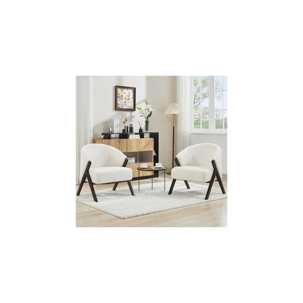 GarveeHome Teddy Fleece Lounge Chair, Living Room Chair with Backrest and Wooden Legs, Padded Reading Chair with 130 kg Load Capacity, for Living Room, 71 x 66 x 78 cm, Pack of 1