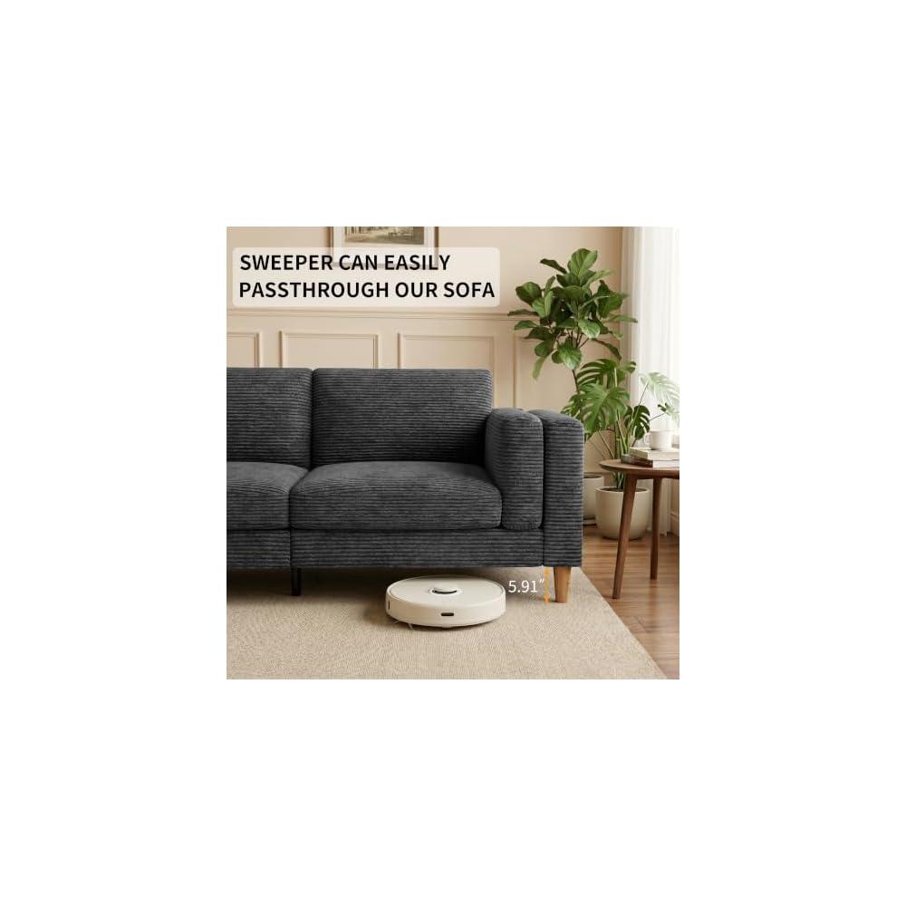 HIPIHOM 81" Corduroy Couch, Gray Loveseat Sofa for Living Room