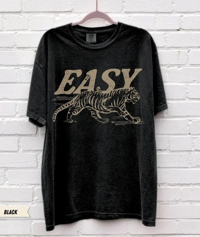 Comfort Colors Easy Tiger T-shirt - Casual Crew Neck, 4th of July Shirt, Long Sleeve, Graphic Design, Available in Multiple Colors, Suitable for Men & Women - Top