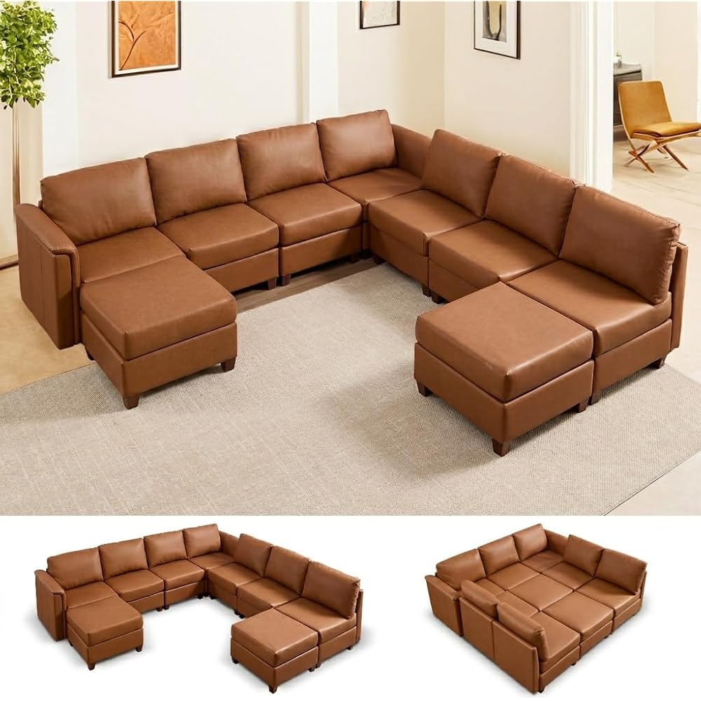 Modern Sectional Sofa,Faux Leather Modular Sectional Couchs with Storage
