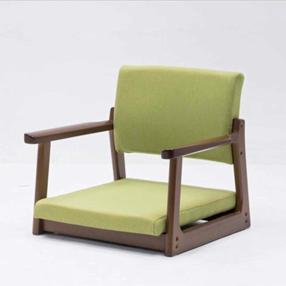 Solid Wood Legless Tatami Chair with Armrests & Backrest, Comfortable Floor Cushion, Low Footstool for Home Office Use