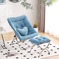 Saucer Chair with Ottoman, Folding Faux Fur Moon Chair, Blue