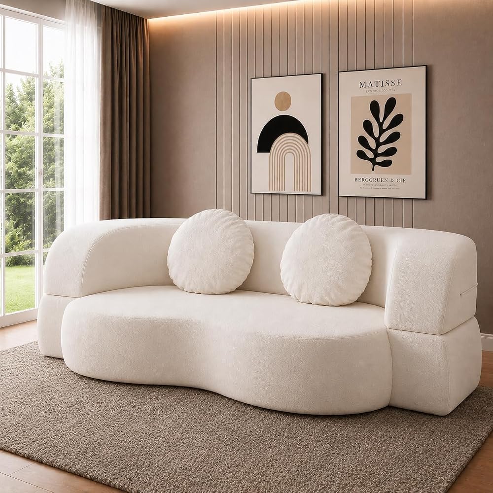 Nuturelly 78" Floor Sofa Bed, Convertible Couch, No Assembly, White