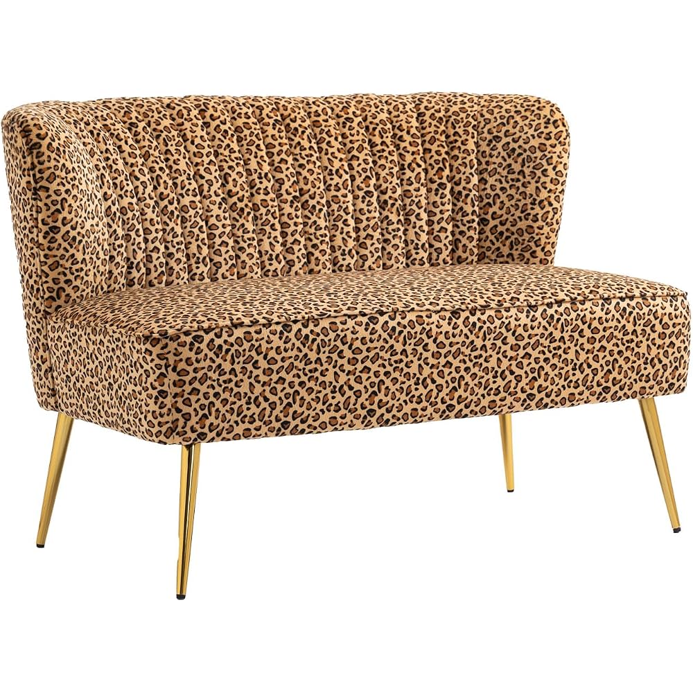 Velvet Couch Modern Loveseat Sofa Twin Size Contemporary Sofas Upholstered with Contemporary Velvet Upholstered Sofa Couch for Living Room and Bedroom (Leopard Print)