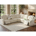Power Recliner Sectional Sofa with LED Light, Breathing Leather Recliner Sofa Couch with Storage/Cup Holder for Living Room Home Office Theater (Cream White)