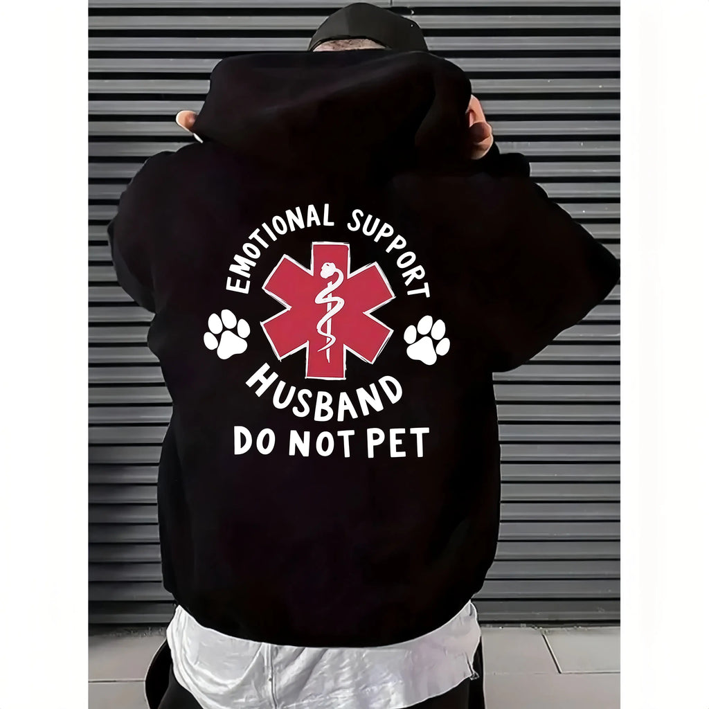 Menswear Cotton Classic Casual T-Shirt, Emotional Support Husband Shirt with Funny Do Not Pet Medical Symbol, Spouse Gift for Husband/Boyfriend, Short-Sleeve Crew Neck Top