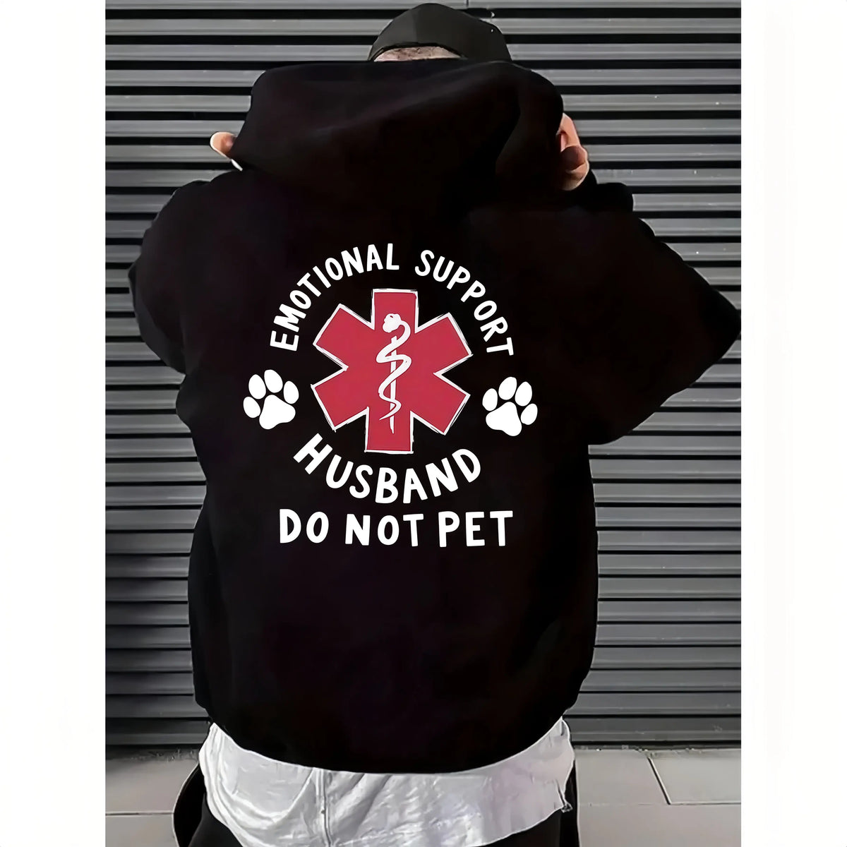 Menswear Cotton Classic Casual T-Shirt, Emotional Support Husband Shirt with Funny Do Not Pet Medical Symbol, Spouse Gift for Husband/Boyfriend, Short-Sleeve Crew Neck Top