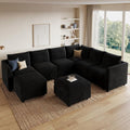 HONBAY Velvet Oversized Modular Sectional Sofa with Storage,Black