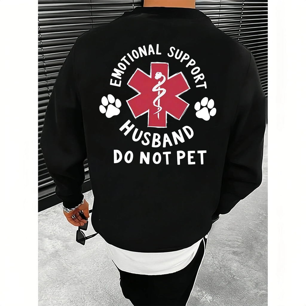 Menswear Cotton Classic Casual T-Shirt, Emotional Support Husband Shirt with Funny Do Not Pet Medical Symbol, Spouse Gift for Husband/Boyfriend, Short-Sleeve Crew Neck Top