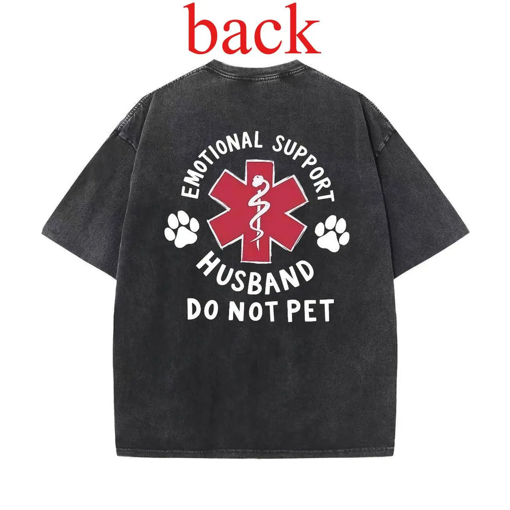 Menswear Cotton Classic Casual T-Shirt, Emotional Support Husband Shirt with Funny Do Not Pet Medical Symbol, Spouse Gift for Husband/Boyfriend, Short-Sleeve Crew Neck Top