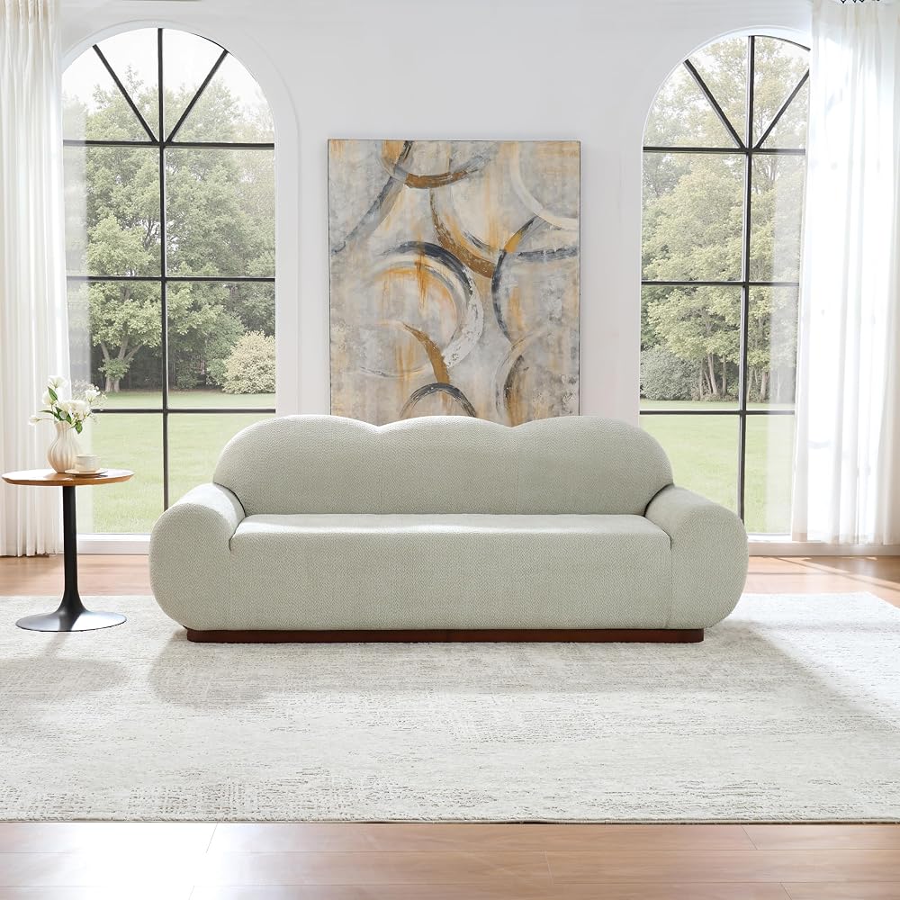 Christopher Knight Home Zera 88" Comfy Boucle Upholstered Cloud Couch, 3-Seater Sofa Couches, Low Profile Home Sofa Living Room with Round Arm, Sturdy Wooden Frame Lounge Chair Indoor, Light Green