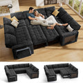Vipbear 8 Seat U Shaped Modular Sectional Sleeper Sofa with Pull Out Bed/Reclining Backrest/USB Ports/Table/LED Light/Storage Seat, Sectional Sleeper Couch, Tool-Free Assembly, Chenille Black