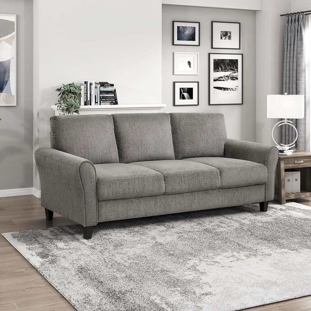 Lexicon Modern Sofa, Chenille Upholstered Sofa, Flared Round Arms, Foam Padded Pocket Coil, Comfortable Seat, Easy Assembly, Small Couch for Living Room/Office/Reading Spaces, Brown