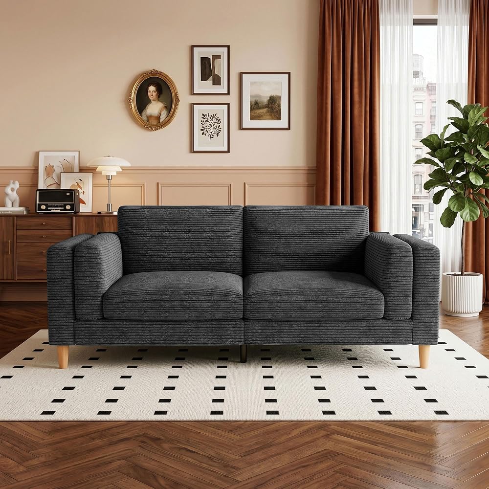 HIPIHOM 81" Corduroy Couch, Gray Loveseat Sofa for Living Room