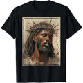 Black Jesus Shirt Face Of Jesus Cross With Crown Of Thorns T-Shirt Streetwear Classic