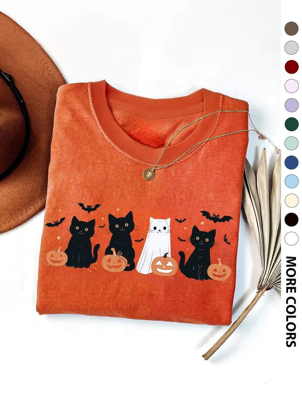 Women's Halloween Themed Cartoon Cat, Bat & Pumpkin Print Round Neck Tee, Cute Casual Fashion Fitted Drop Shoulder Short Sleeve T-shirt for Daily Wear, Ladies Clothes for All Seasons